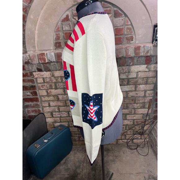 Norm Thompson cardigan sweater american flag red white blue star stripe - Picture 4 of 8